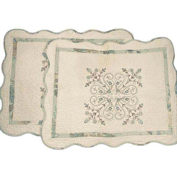 MaryJane’s Home Ivory Floral Embroidered Quilted Pillow Shams x 2 23x28 - Picture 2 of 7